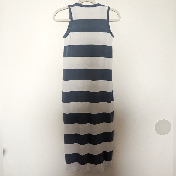 ATM Navy & Blue Striped Pocket Midi Dress Sleeveless Medium - Picture 3 of 7